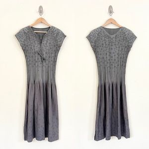 ISSEY MIYAKE Fete Pleated Dot Drop Waist Dress in Green Grey